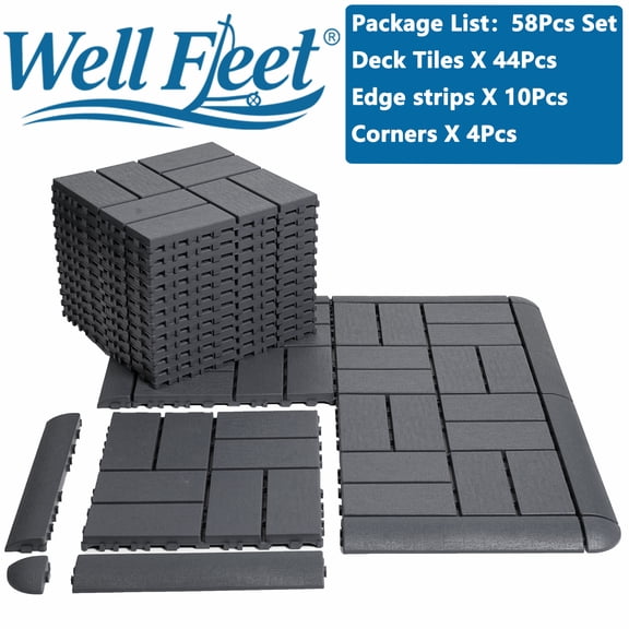 58 Pack Plastic Interlocking Deck Tiles, 12"x12" Texture Patio Tiles, All-Weather Indoor Outdoor Use, Floor Decking Tiles for Garden Lawn Swimming Pools Porch Poolside Balcony Backyard
