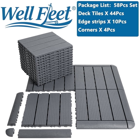 58 Pack 0.9 inch thick Plastic Interlocking Deck Tiles,  All-Weather Indoor Outdoor Use, 12"x12" Floor Decking Tiles for Garden Lawn Swimming Pools Porch Poolside Balcony Backyard