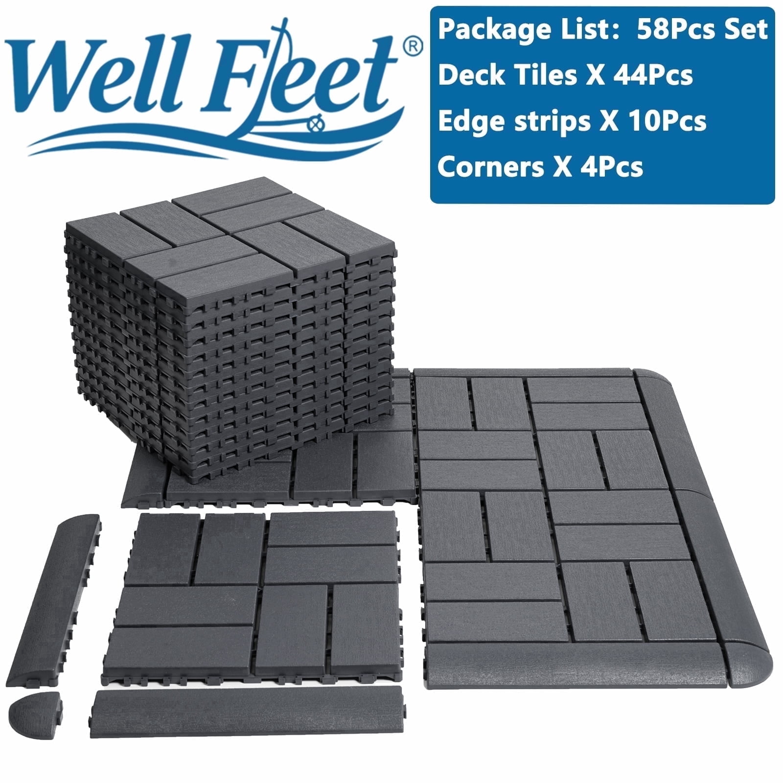 58 Pack 0.9 inch thick Plastic Interlocking Deck Tiles, 12