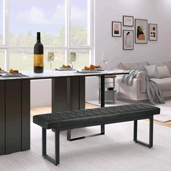 58 Padded Dining Table Bench Pair of 2 for 6-8 Person, Faux Leather Indoor Cushioned Extra Long Bench for Dining Room Table, Bedside Shoe Entryway Benches (Black, 58")$$Furniture