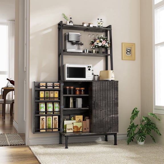 58” Pantry Cabinets with Adjustable Shelves, Small Kitchen Pantry Storage Cabinet with Microwave Shelves for Kitchen, Dining Living Room Use (Gray)