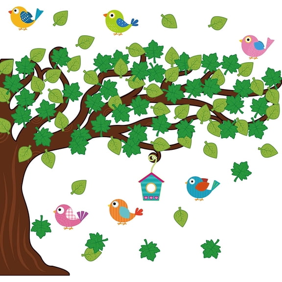 58 Pcs Classroom Tree Bulletin Board Set Trees Cutouts Border Set with Leaves, Bird and Bird House Tree Bulletin Board Cutouts Classroom Decorations for Boards, Chalkboards, Wall