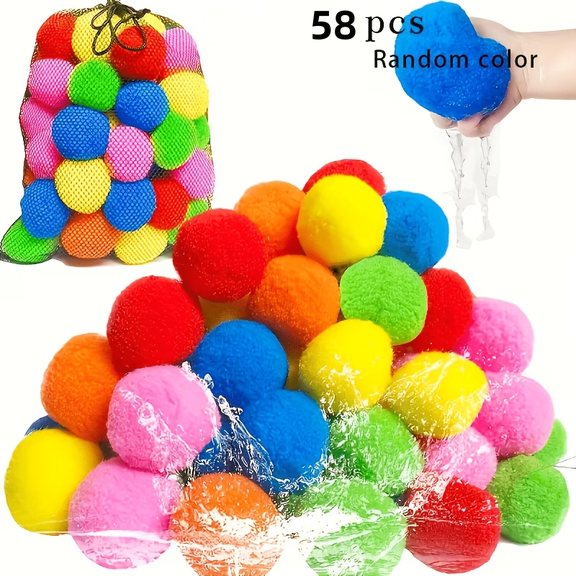 58 Pcs Reusable Water Balls, Reusable Water Balloons for Outdoor Toys and Games, Water Toys for Kids and Adults Boys and Girls - Summer Toys Ball for Pool and Backyard Fun