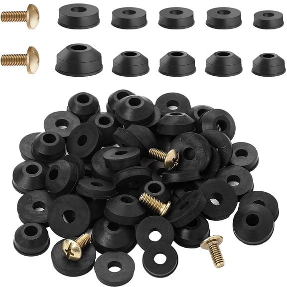58 Pcs Rubber Washers for Outdoor Faucet Repairing, Assorted Flat and Beveled Faucet Washers Hose Repair Kit with Brass Bib Screws Water Hose Gasket Rings for Garden Faucet Stem Leak Worn Replacement