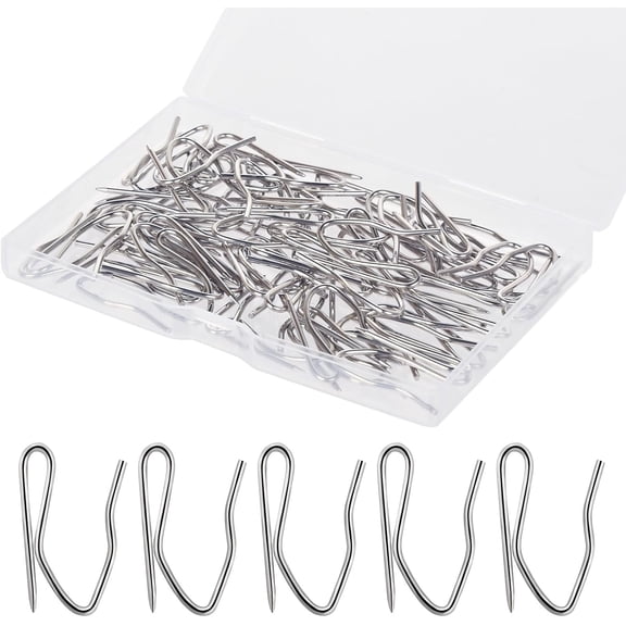 58 Pcs Rustproof Curtain Hooks 1.2 inches Stainless Steel Nickel-Plated Offset Pin-On for Window, Door & Shower Curtains Home Bathroom Office (Silver)
