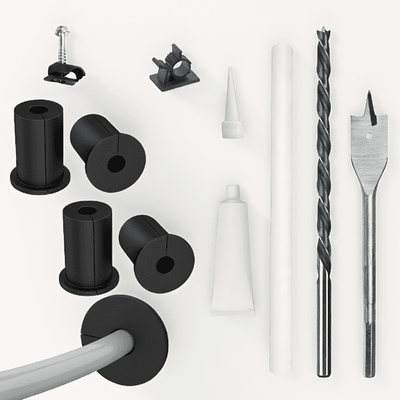 58-Piece Cable Routing Kit with 3/4 Inch Grommets, Spade Drill Bit and Wire Clips for Through- Cable Management