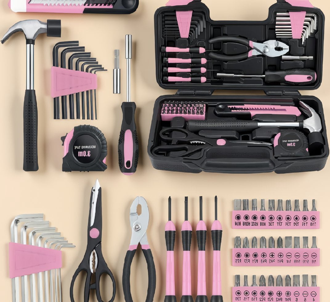 58-Piece Pink Household Tool Set with Storage Case, Hand Tool Kit for ...