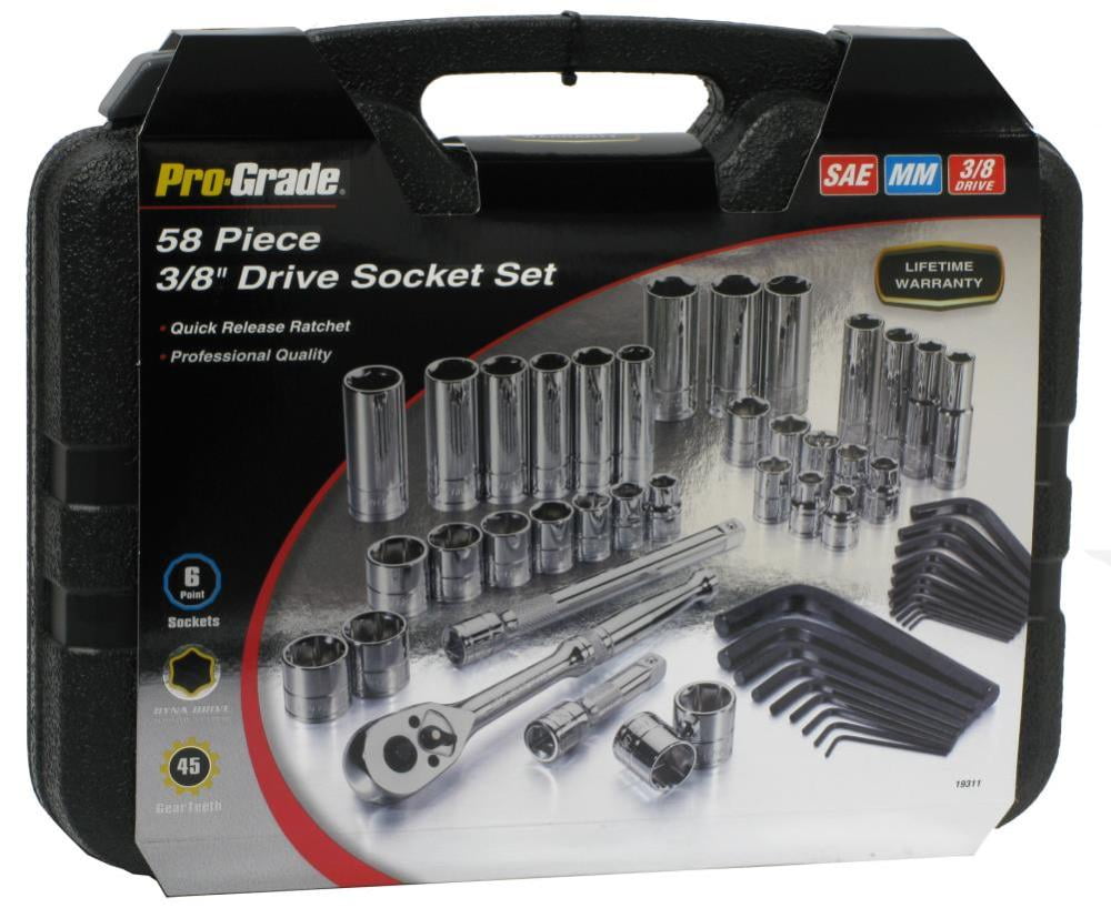 58 - Piece Pro Grade SAE and Metric Socket Set with Case - Walmart.com