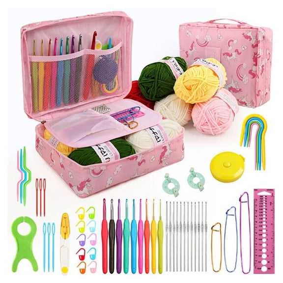 58-Piece Set Crochet Hook with Silicone Grip Handles and Aluminum Hooks 0.6mm-6m Perfect for DIY Knitting Sewing Project