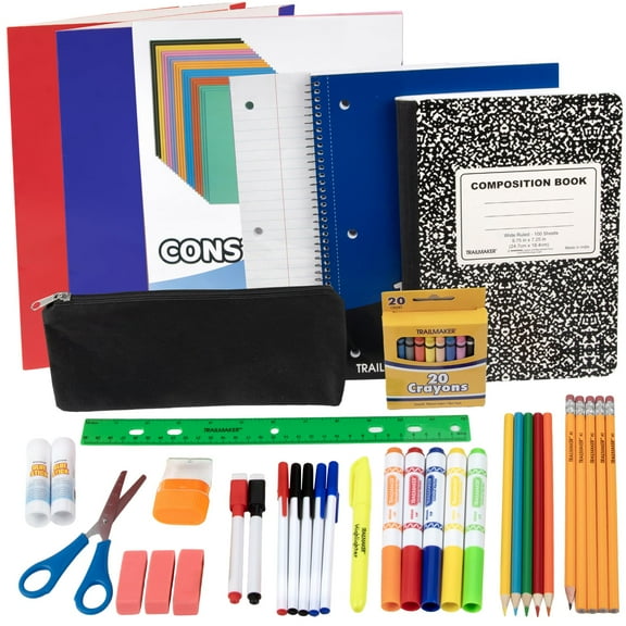 58 Piece Stationary School Supplies Set for Boys, Girls, Kindergarten & Elementary School Kids & Children Containing Notebooks, Pencils, Markers, Colored Pencils, Erasers, Construction Paper & More!