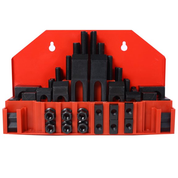 58 Piece T-Slot Clamping Kit for Milling Machine, 5/8 Table Slot 1/2-13 Stud Size, Red Steel Step Block Set with Studs and T-Nuts, Machinist Tool Set for Workshop