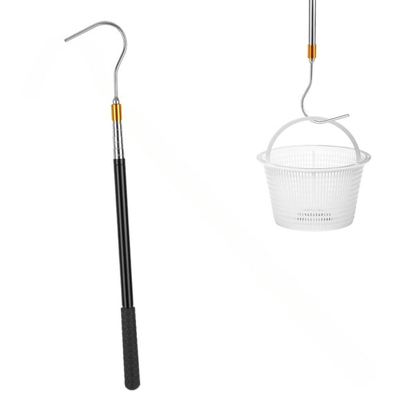58" Pool Skimmer Basket Hook Skimmer Basket Pole Skimmer Lid Lifting Hook Fit for Pool Skimmer Basket with Rubber Handle Pool Filter Basket Pool Hook