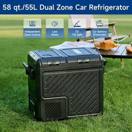 58 Qt Car Refrigerator Dual Zone Portable Fridge Freezer 12V/24V & 100-240V