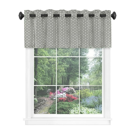 58" Rod Pocket Panel with Attached Valance All-In-One Neutral Texture Home Curtains for Elegance, Grey