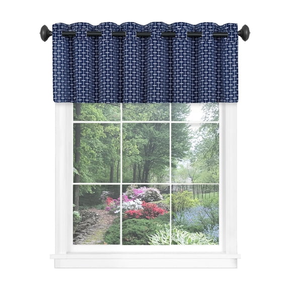 58" Rod Pocket Panel with Attached Valance All-In-One Neutral Texture Home Curtains for Elegance, Navy