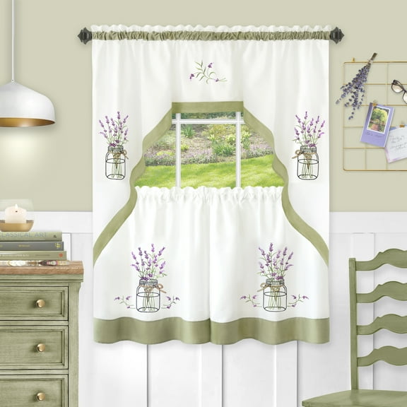 58" Rod Pocket Panel with Attached Valance All-In-One Neutral Texture Home Curtains for Elegance, Sage