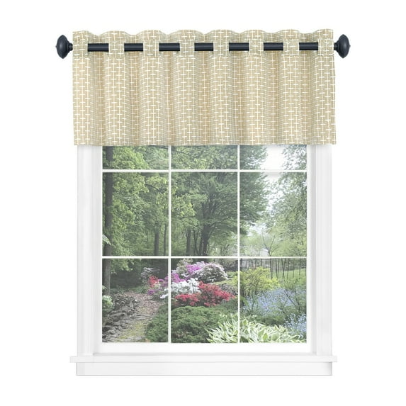 58" Rod Pocket Panel with Attached Valance All-In-One Neutral Texture Home Curtains for Elegance, Tan