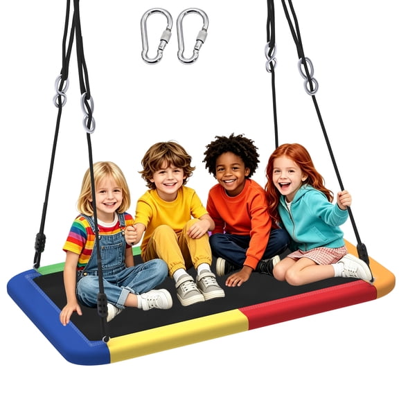 60" Saucer Tree Swing for Kids and Adults with 2 Hanging Straps, Adjustable Rope, Indoor and Outdoor Use in Backyard or Playground, 660Lb, Rainbow