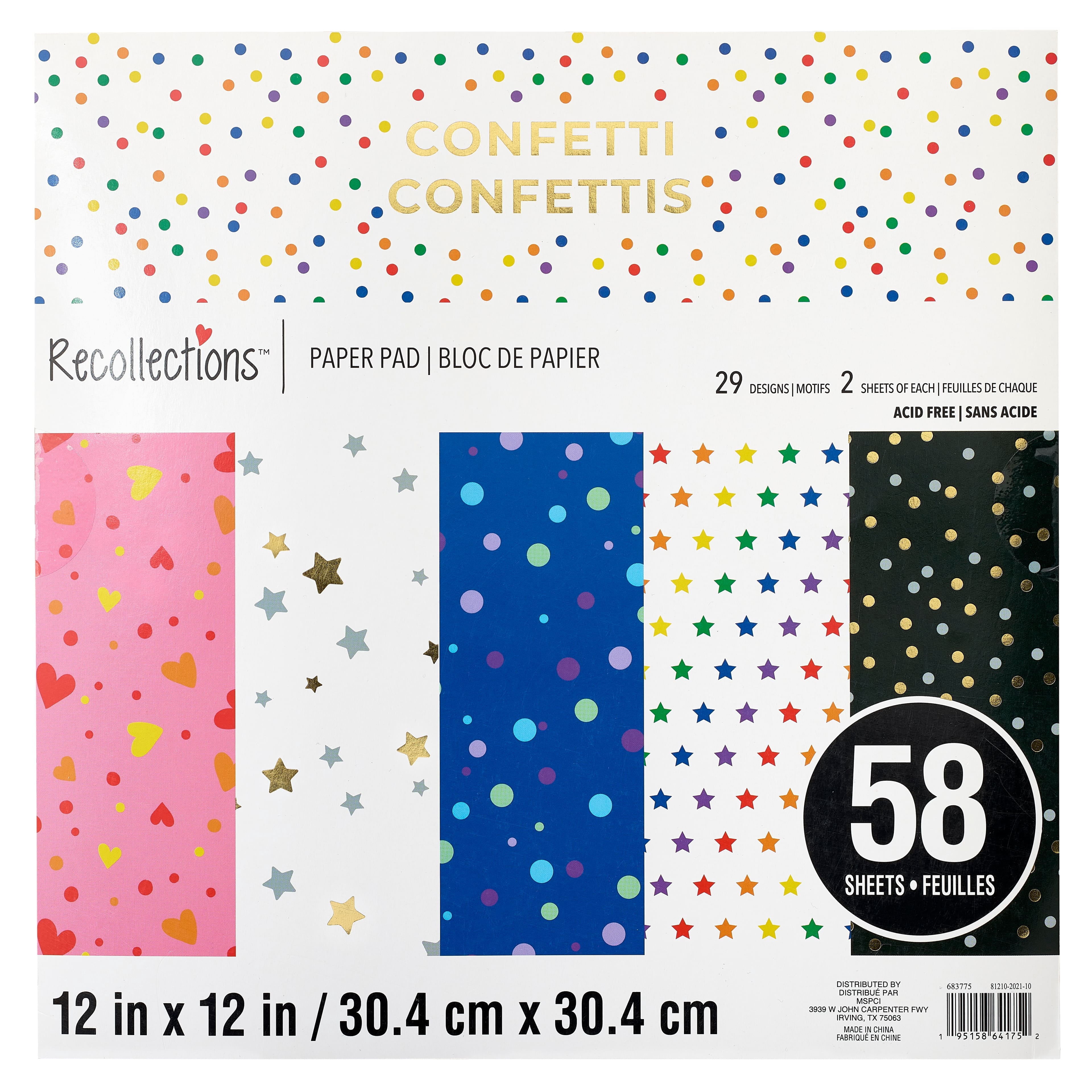 58 Sheets 12" x 12" Confetti Paper Pad by Recollections - Acid Free Paper for Scrapbooks - Invitations - Greeting Cards - and Arts & Crafts - 1 Pack