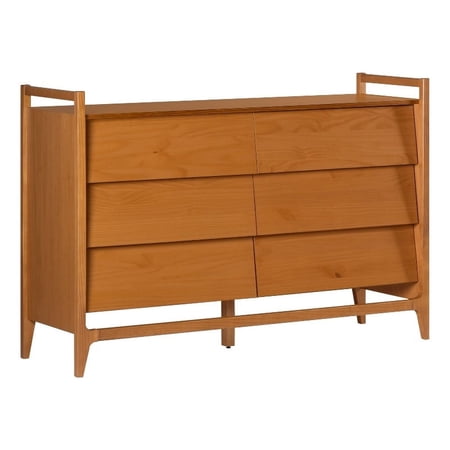 58" Solid Wood Modern Angle-Face 6 Drawer Dresser - Caramel