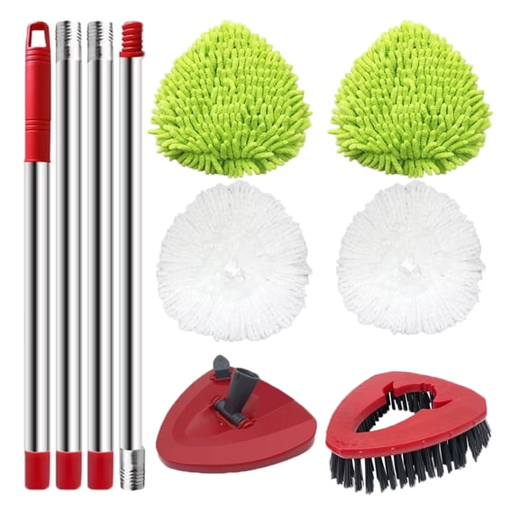 58" Spin Mop Replacement Kit with Stainless Steel Handle, 4 Refills Mop, Mop Base & Scrub Brush Compatible with O-Cedar EasyWring 1-Tank System