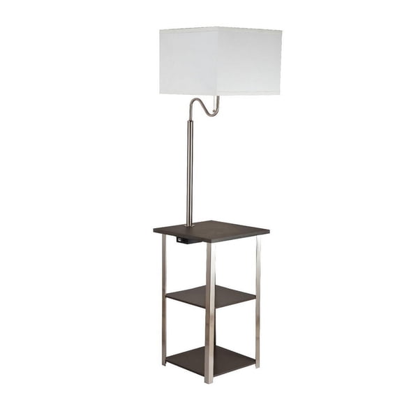 58" Square Side Table Floor Lamp with USB Charging Port, Silver Metal, Multifunctional Living Room Light