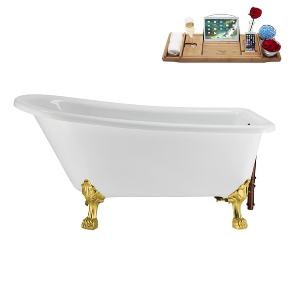 58" Streamline N4860GLD-ORB Soaking Clawfoot Tub and Tray With External Drain in Matte Oil Rubbed Bronze and Polished Gold Clawfeet