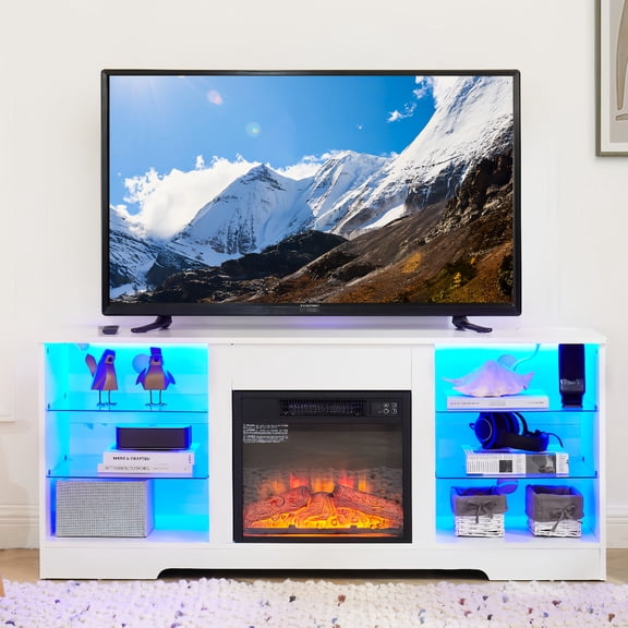 58'' TV Console with Electric Fireplace, 2-in-1 Design, Realistic Fire Effect, Temperature Setting from 62℉ to 82