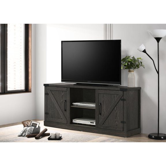 58" TV Stand in Dark Gray with Barn Style Cabinets / Holds Large TVs, Cable Management