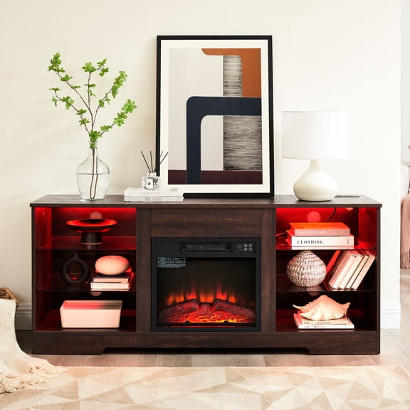 58" TV Stand with 18" Electric Fireplace for TVs up to 62" ESP, 2-in-1 Design for Indoor Decoration, Realistic Adjustable Fireplace with 7 Colors
