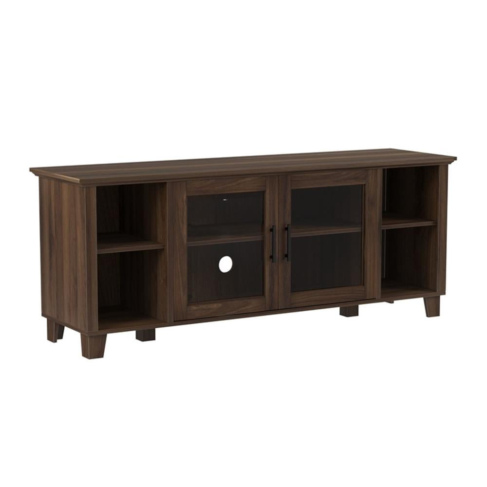 58" Dark Walnut TV Stand with Glass Doors