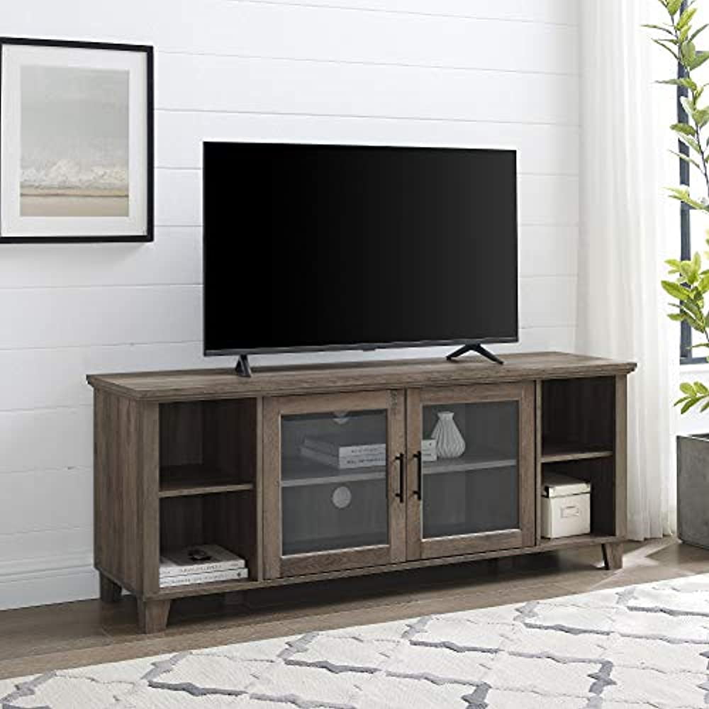 58" Wood TV Stand with Middle Glass Doors - Gray Wash
