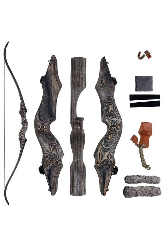 58" Takedown Wooden Riser Recurve Bow Bamboo Limbs Lightweight Right/Left Handed Hunting Target Shooting 25-65Lbs