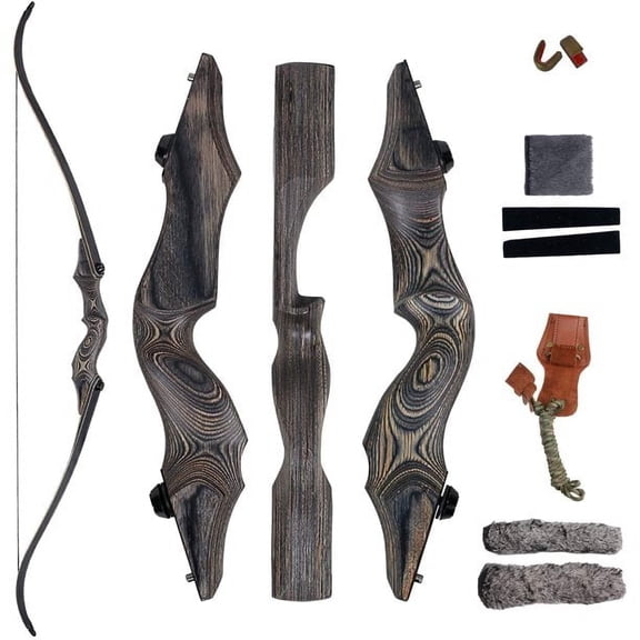 58" Takedown Wooden Riser Recurve Bow Bamboo Limbs Lightweight Right/Left Handed Hunting Target Shooting 25-65Lbs