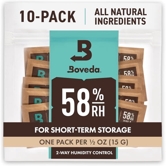 58% Two-Way Humidity Control Packs For Storing  oz of Product  Size 4  10 Pack  Moisture Absorbers for Small Storage Containers  Humidifier Packs  Hydration Packets in Resealable Bag