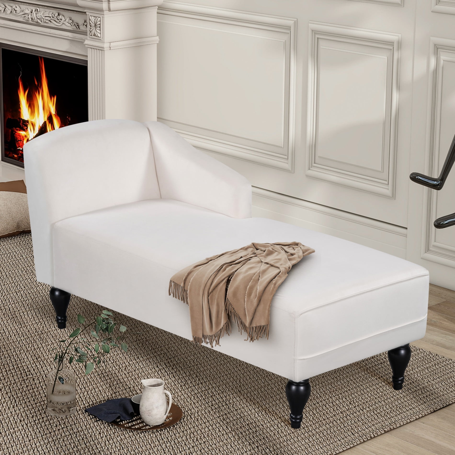 58" Velvet Chaise Lounge with Right Arm, Button Tufted Facing Lounge