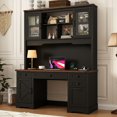 thumbnail image 1 of 58"W 76"H Large Executive Desk with Hutch and Drawers, Farmhouse Desk with Charging Station, Wood Computer Desk for Home Office, 1 of 7