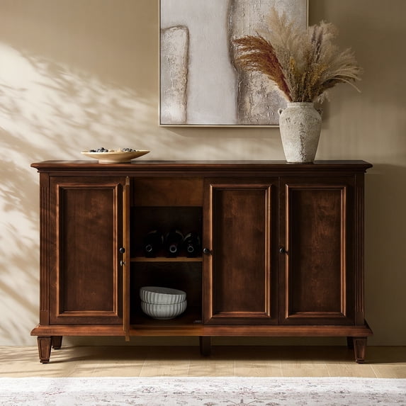 58" Wine Sideboard 3 Doors Storge Accent Cabinet with Adjustable Shelves and Drawer Walnut