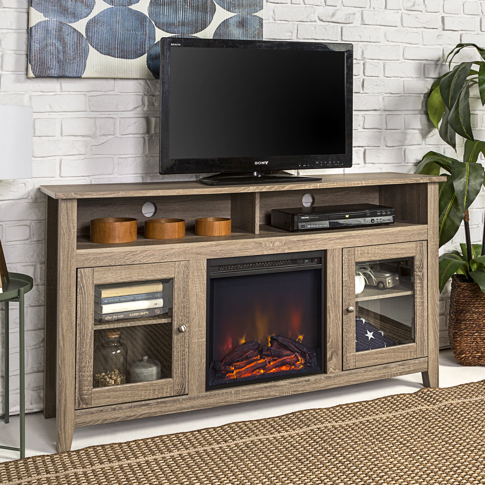 58 highboy fireplace tv stand discount