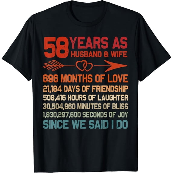 58 Years as Husband & Wife 58th Anniversary Gift for Couple T-Shirt
