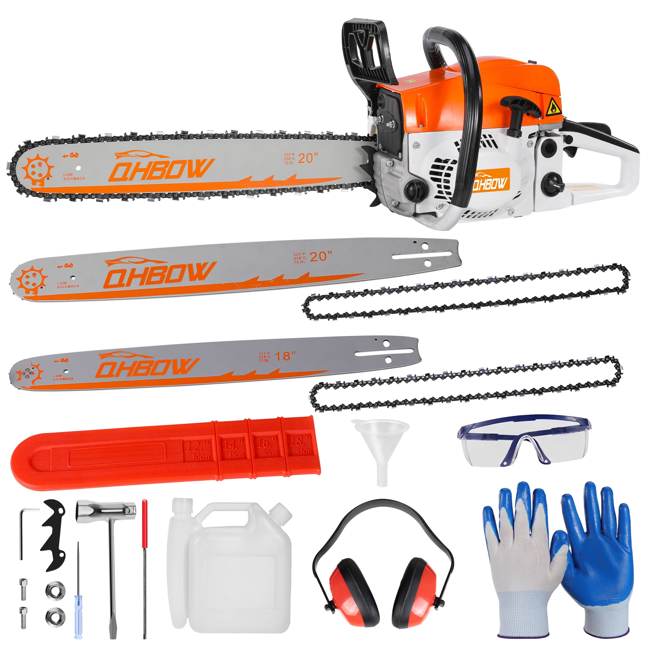 58 cc 2-Cycle 3.0HP Gas Powered Chainsaw, 20 in & 18 in Gas Chain Saw, Handheld Powerful Gasoline Chain Saw, Quick-Start System, Professional & DIY for Cutting Wood Tree Trimming