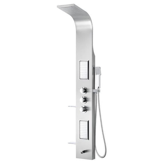 58 in. Field Series Full Body Shower Panel System with Heavy Rain Shower & Spray Wand - Brushed Steel
