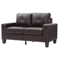 58 in. Newbury Flared Arm Faux Leather Straight Sofa, Dark Brown