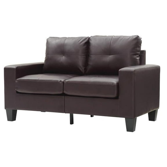 58 in. Newbury Flared Arm Faux Leather Straight Sofa, Dark Brown