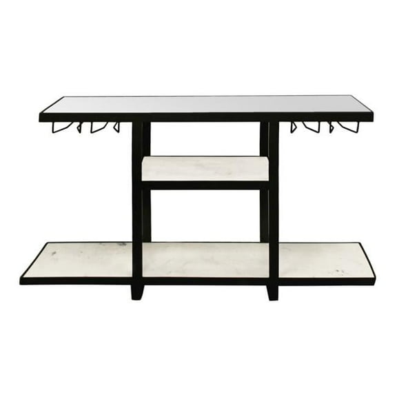 58 in. White & Black Glass Floor Shelf Console Table with Storage