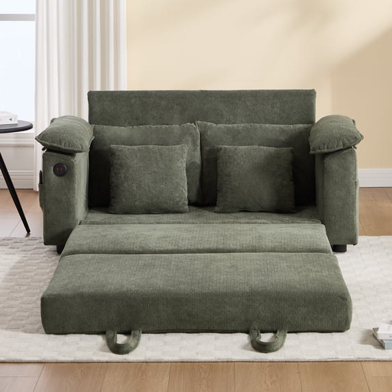 58 inch 3-in-1 Upholstered Futon Sofa Convertible Floor Sofa bed,Foldable Tufted Loveseat with Pull Out Sleeper Couch Bed,Folding Mattres Love Seat Daybed W/Side Pockets for Living Room Green