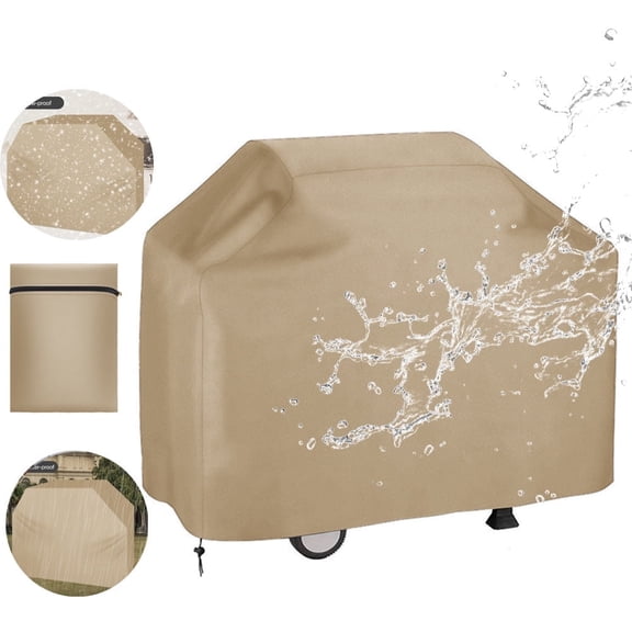 58 inch Heavy Duty BBQ Gas Grill Cover, Waterproof, Rip-Proof, Weather & UV Resistant, Fits Grills of Weber Durable,khaki