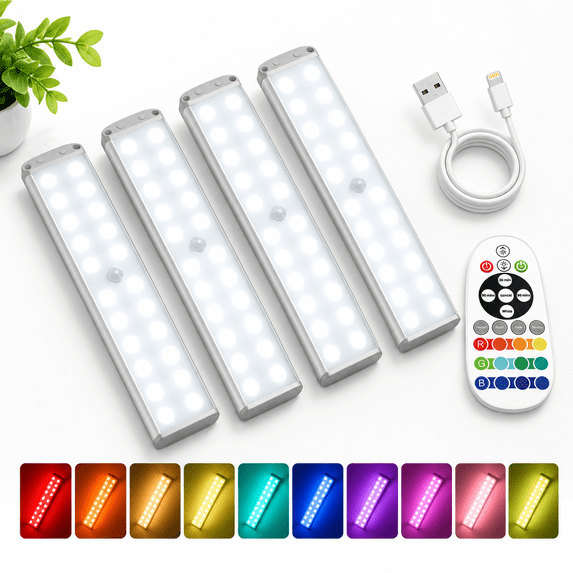 3 Rgb Led Sensor 58-led Under Cabinet Lighting Wireless Rgb Motion Sensor Night Lightsic ...