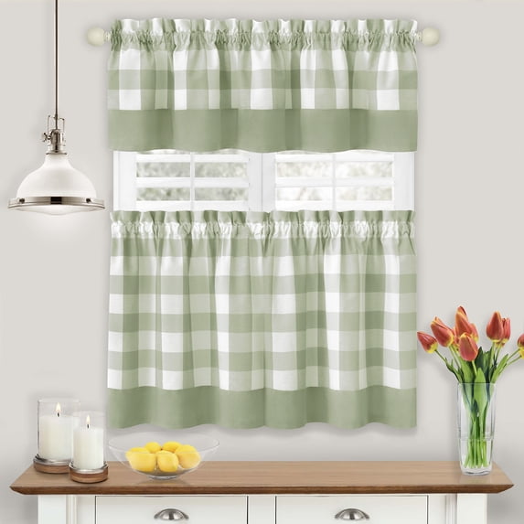 Hunter Apple Green Plaid Modern Window Curtain Panels : 58" X 14" Valance - Single