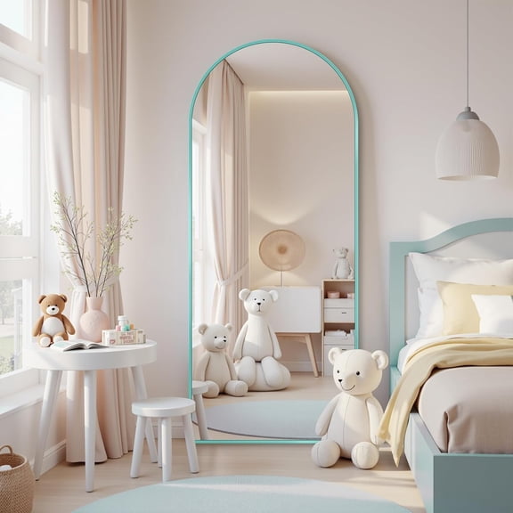 58" x 18" Arched Full Length Floor Mirror with Blue Aluminum Frame